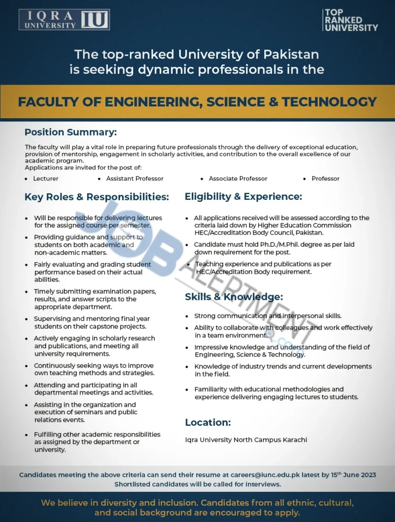 Iqra University Jobs 2024 Latest Advertisement 