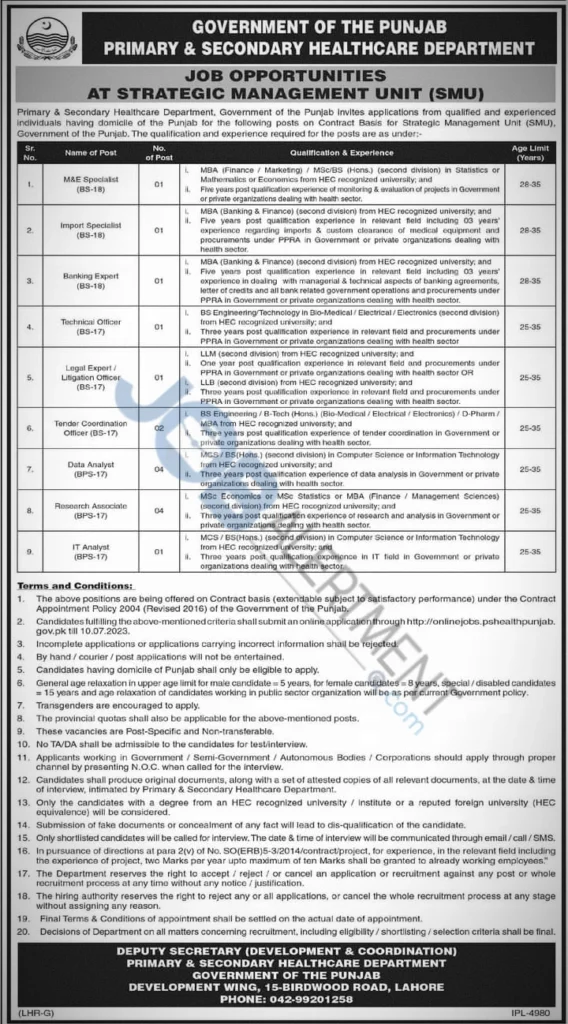 Primary and Secondary Healthcare Department Jobs 2024 Latest Advertisement 