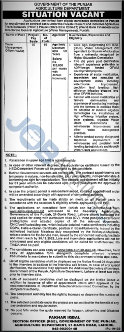 Punjab Agriculture Department Jobs 2024 Latest Advertisement