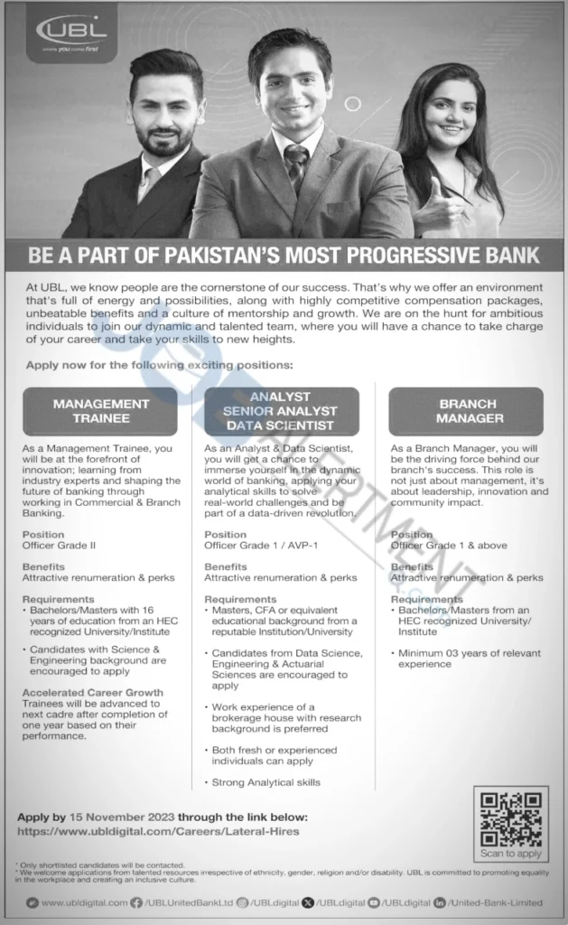 United Bank Limited UBL Jobs 2024 Latest Advertisement 